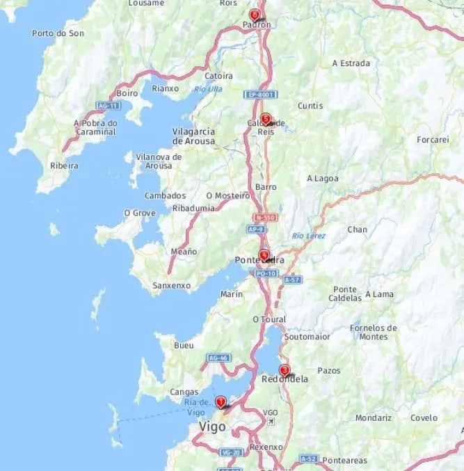 Tour map for Camino de Santiago Walking Holiday - The Portuguese Coastal Way