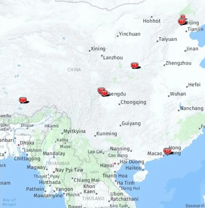 Tour map for Explore China & Tibet - Hike The Great Wall, Beijing & Pandas