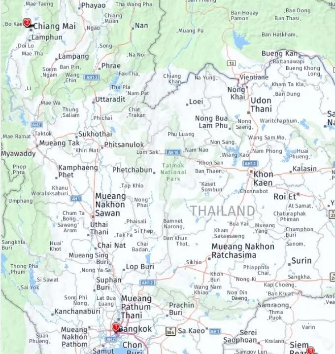 Tour map for Explore Thailand, Laos and Cambodia: Bangkok to Angkor Wat