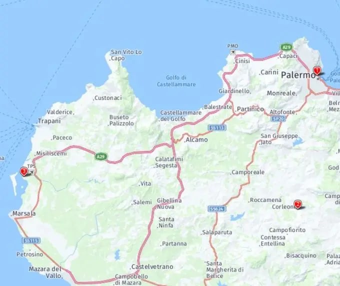 Tour map for Sicily Photography Holiday