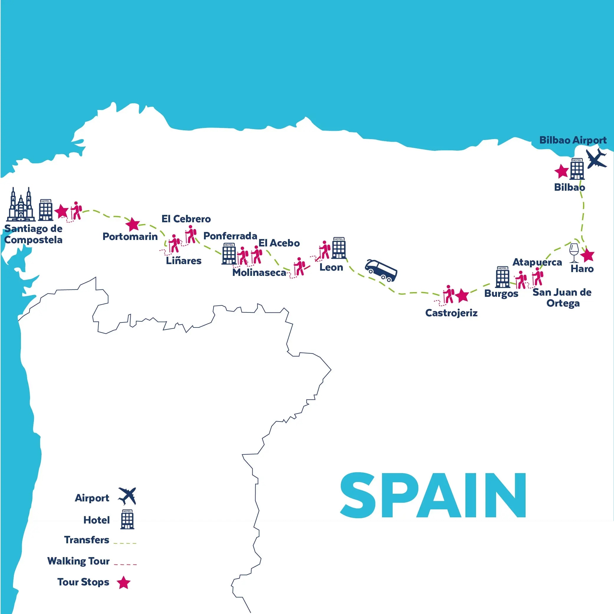 Tour map for Footsteps of the Camino de Santiago Walking Holiday