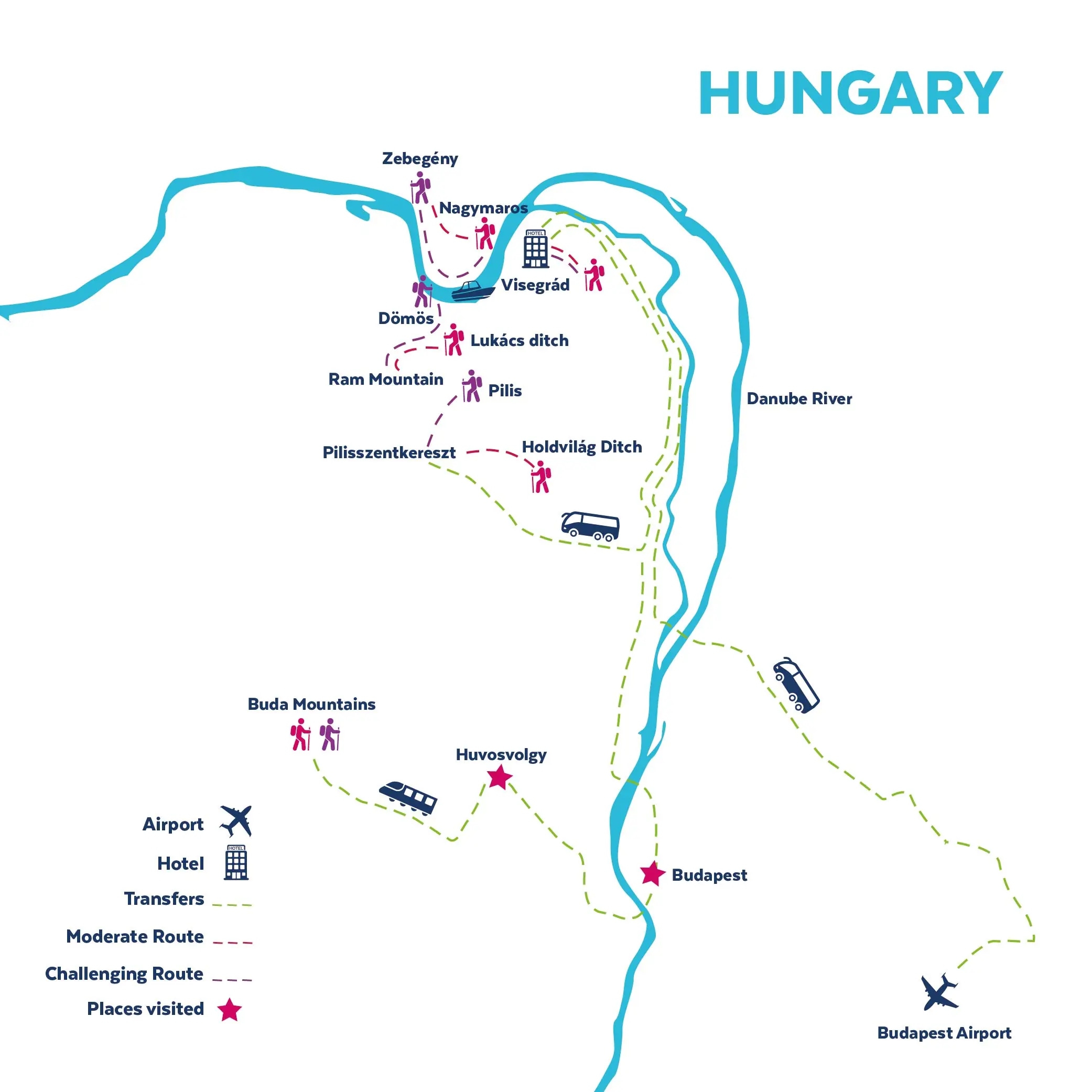 Tour map for Hungary - The Danube Bend Walking Holiday