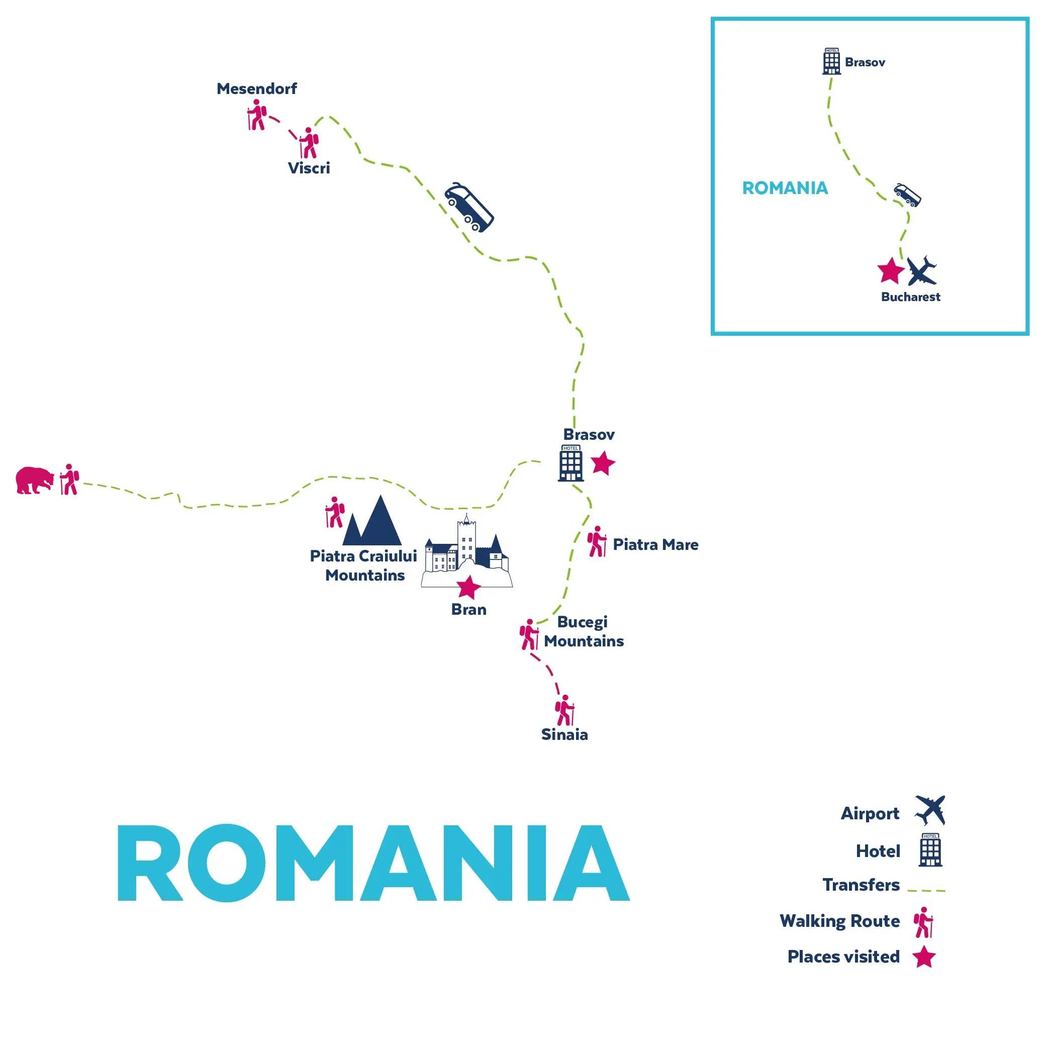 Tour map for Transylvania Walking Holiday