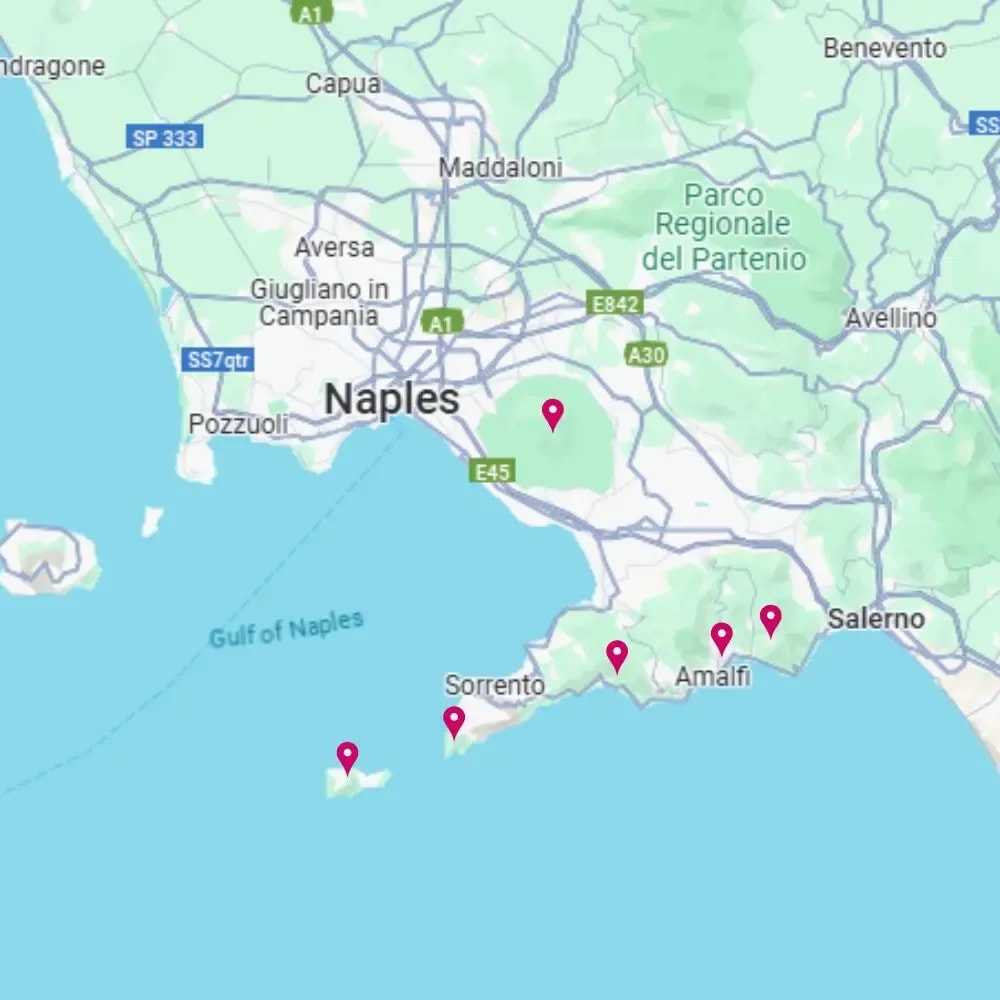 Tour map for Amalfi Coast Walking Holiday Inc Pompeii, Capri and Mt. Vesuvius