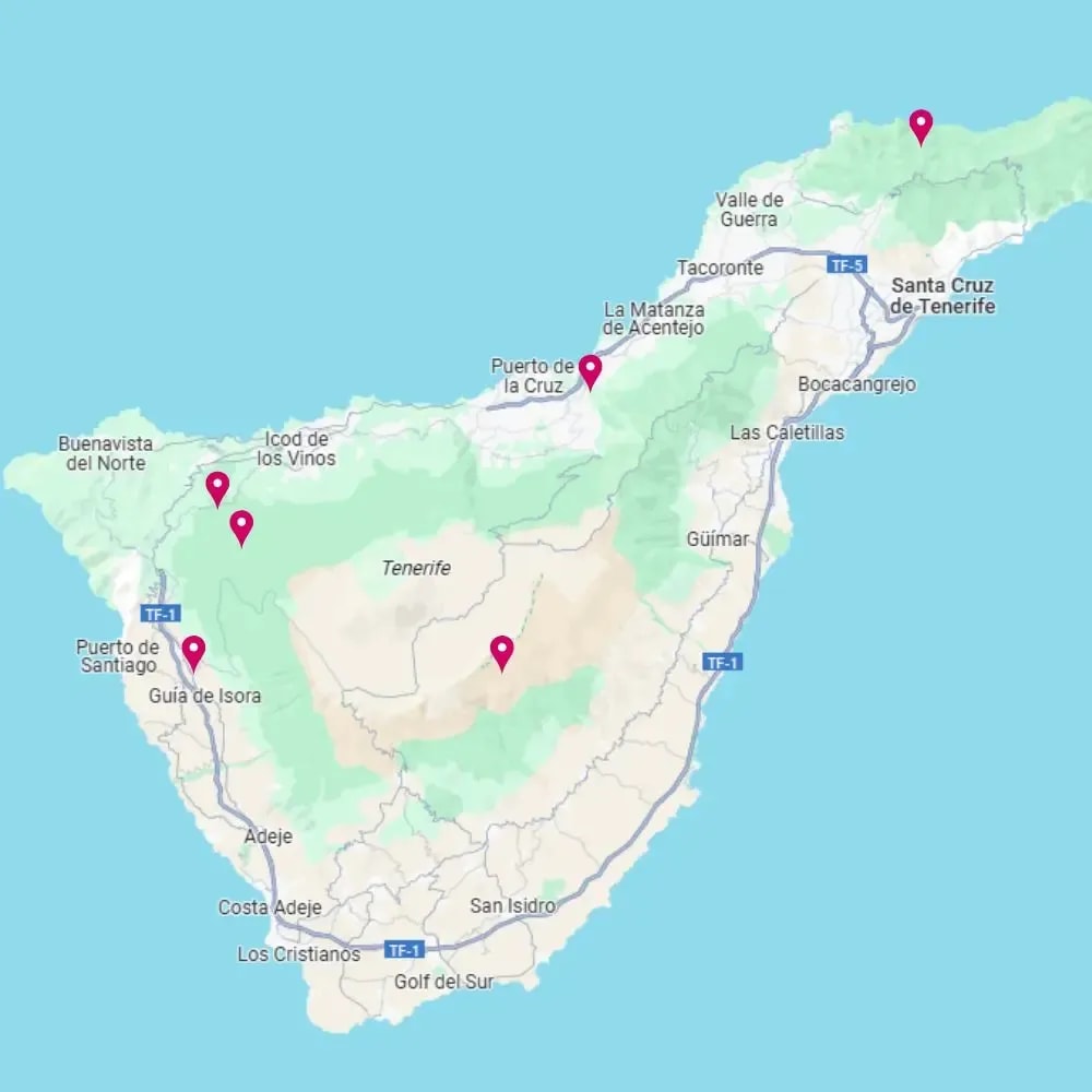 Tour map for Tenerife Walking Holiday Solo