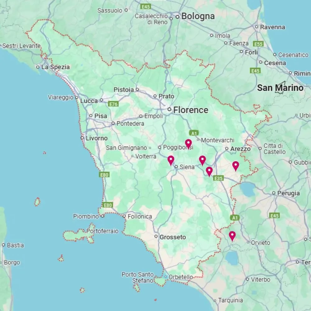 Tour map for Tuscany Walking Holiday