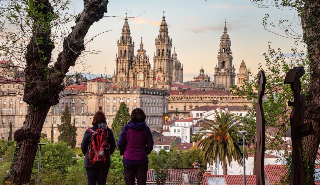 Catch your first glimpse of Santiago de Compostela.