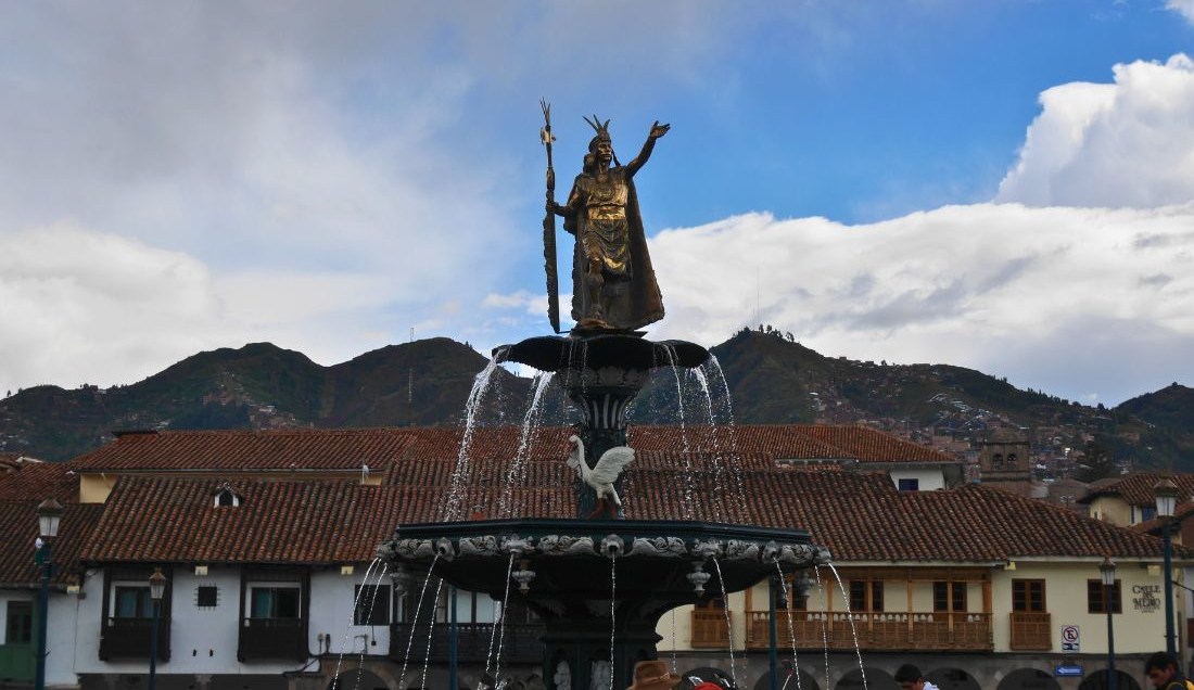 See the Inca statue fountain in Cusco's Plaza de Armas.