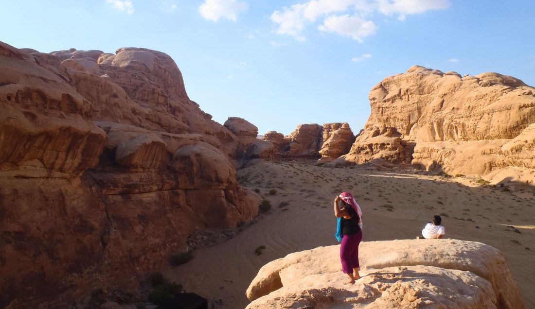 Take in canyon views across the desert of Wadi Rum.